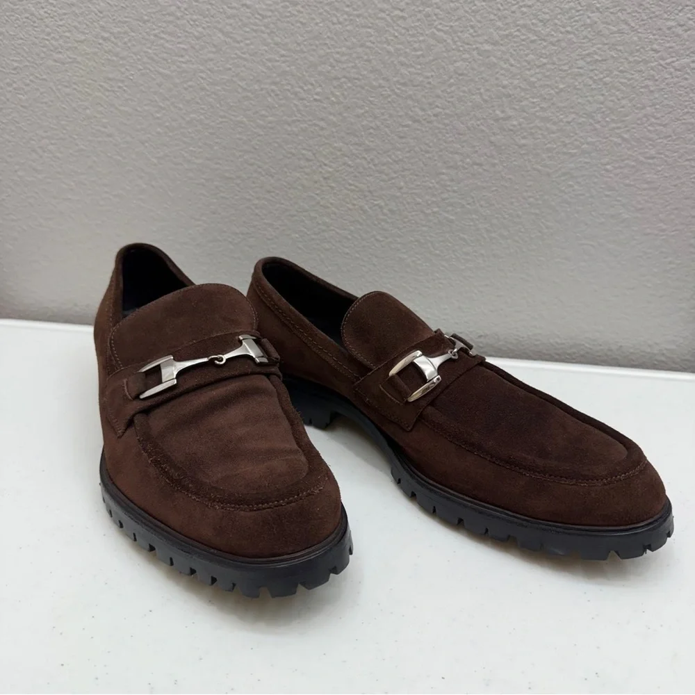 Gucci Loafers Mens Size 11.5 Shoes Horsebit Suede Brown Designer